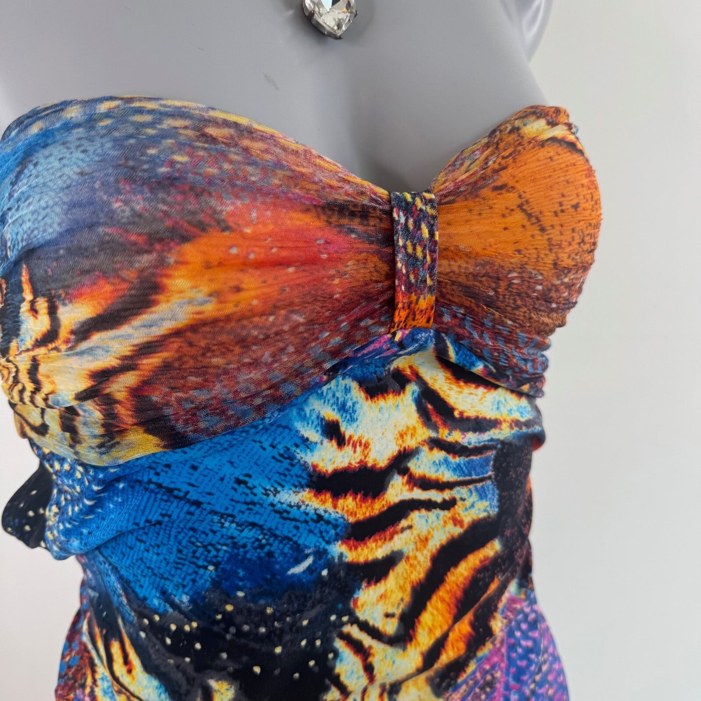 Y2K vintage swimwear dress cover up strapless abstract animal print mini short
