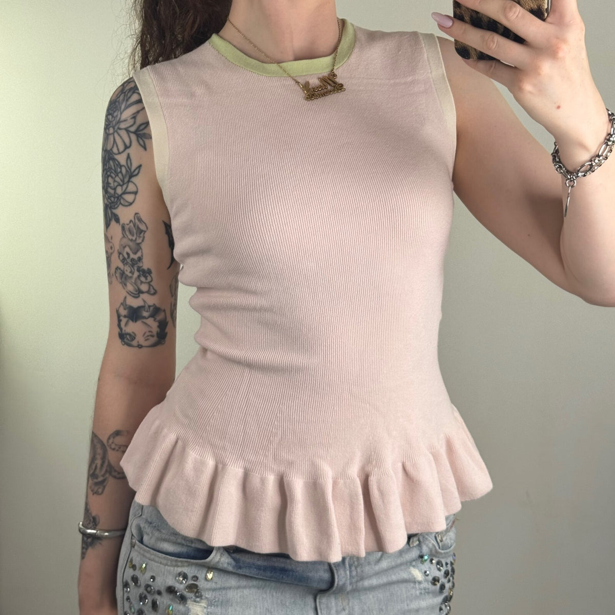 Y2K vintage Ted Baker peplum top ribbed fitted frilly ruffle sleeveless