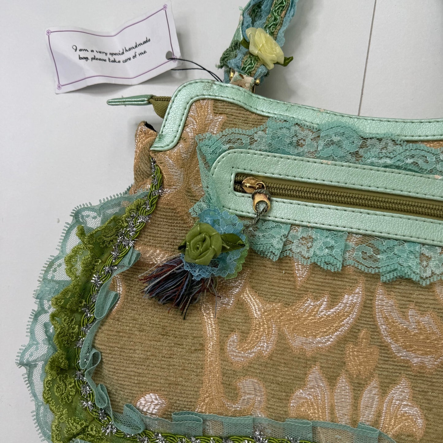 Y2K vintage small handbag coquette embellished boho lace frilly floral lolita