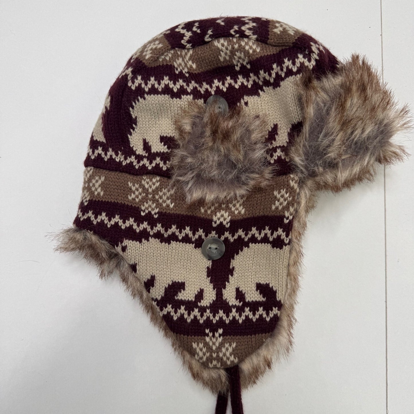 Y2K vintage trapper hat faux fur trim bear knit pattern snowflake aztec unisex