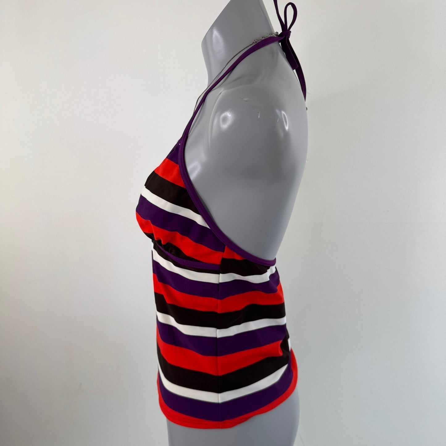 Y2K vintage tankini top halter neck stripe non padded tie bow
