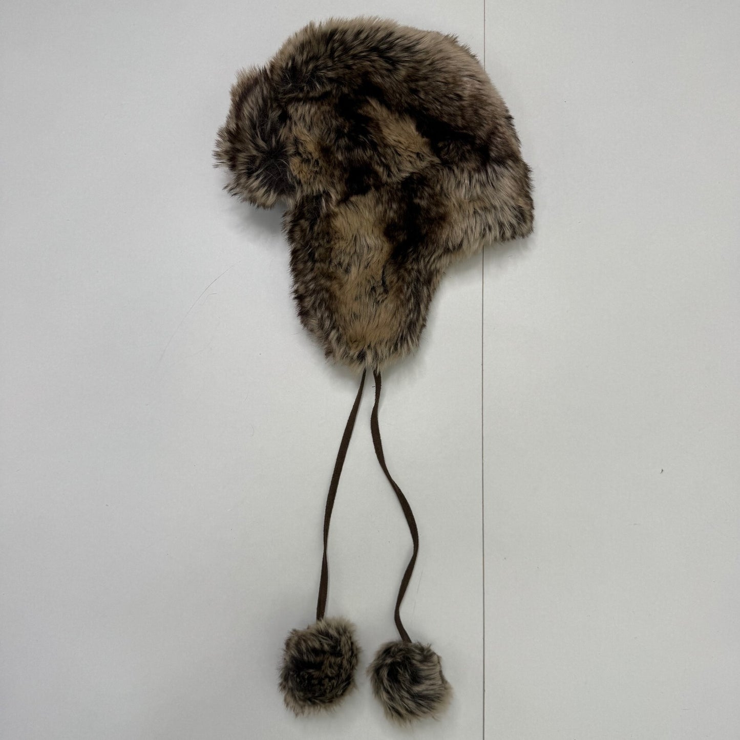 Y2K vintage trapper hat faux fur pom poms brown two tone unisex