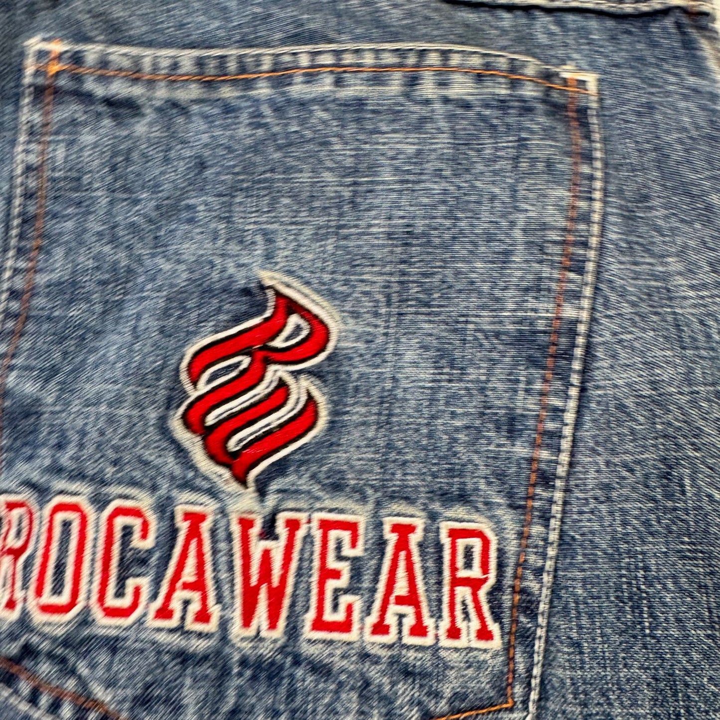 Y2K vintage Rocawear jorts denim shorts baggy patches faded star embroidered