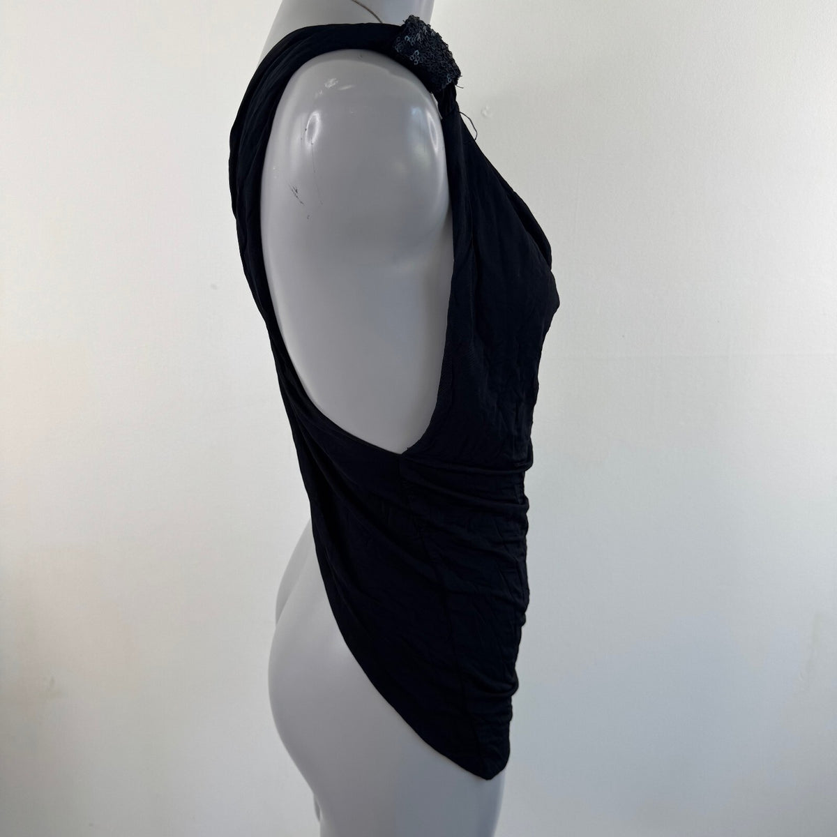 Y2K vintage tank top slinky racer open back sequin archive round neck ruched