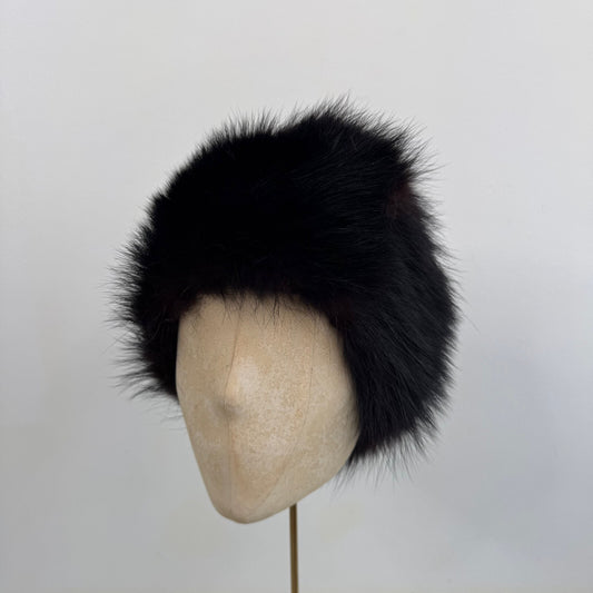 True vintage genuine fur hat dark brown/ red pillbox Frances Furs Epsom winter