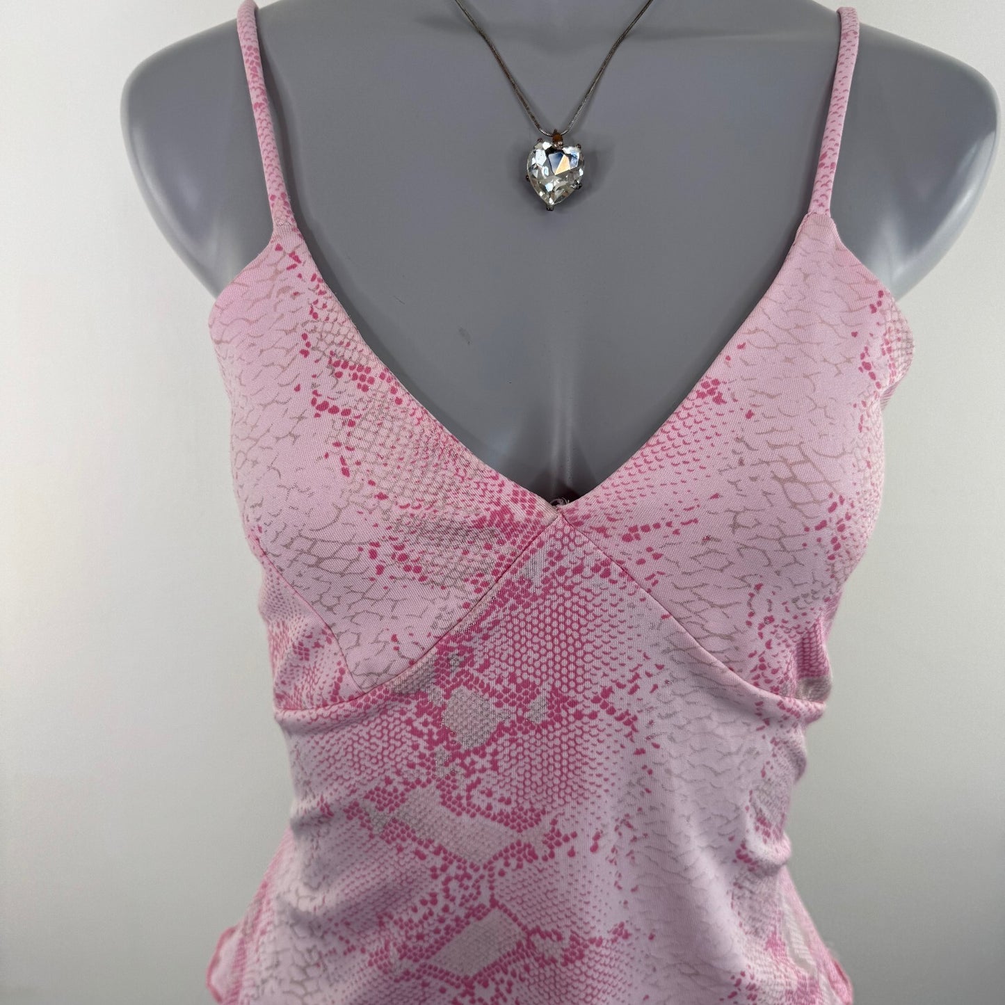 Y2K vintage snakeskin top cami lace up strappy fitted v neck pink
