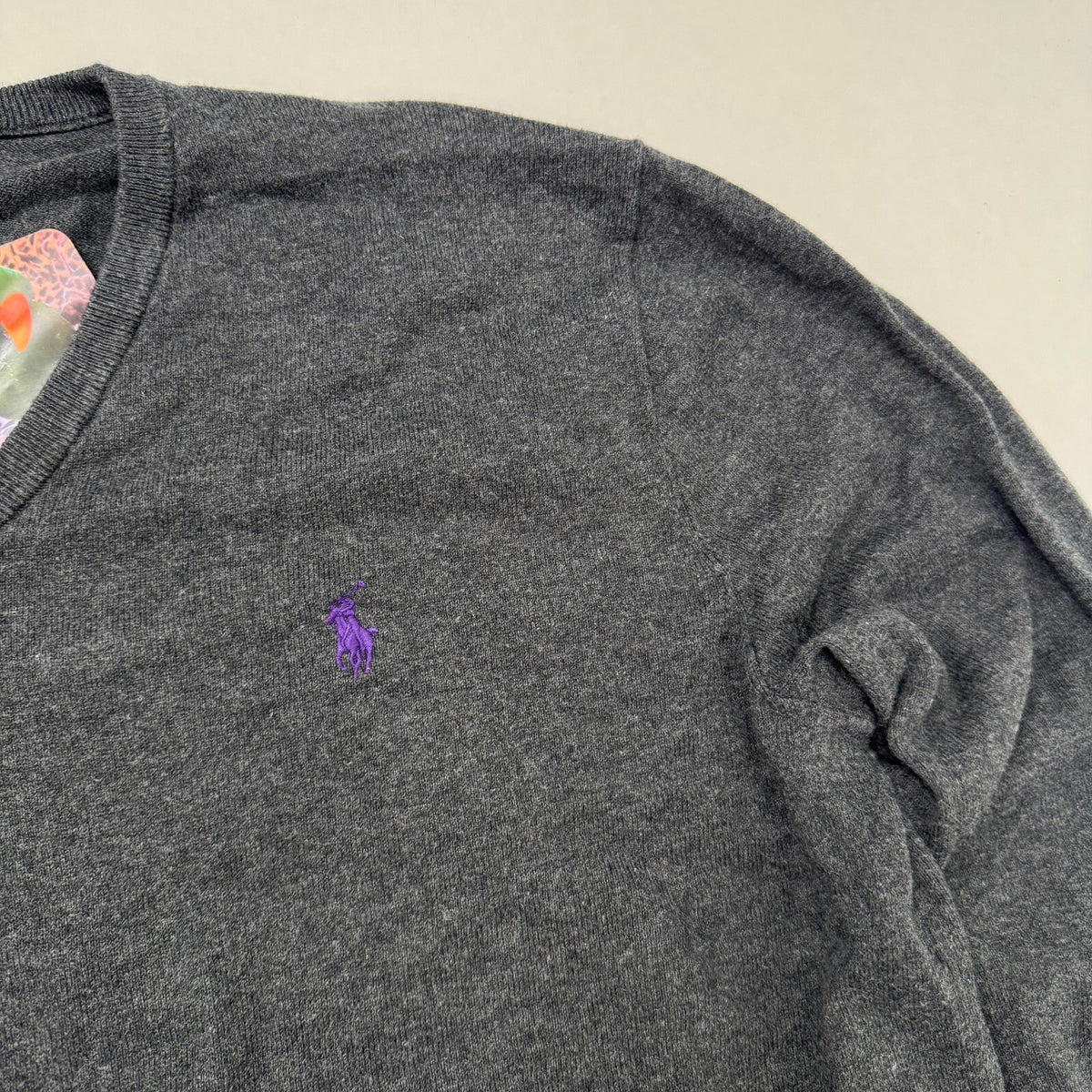 Polo Ralph Lauren jumper fine knit dark grey purple logo 100% pima cotton