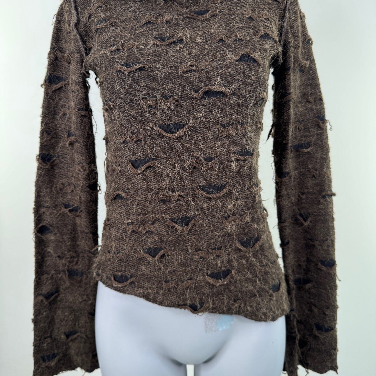 Y2K vintage wool blend jumper asymmetrical roll neck flare sleeve distressed