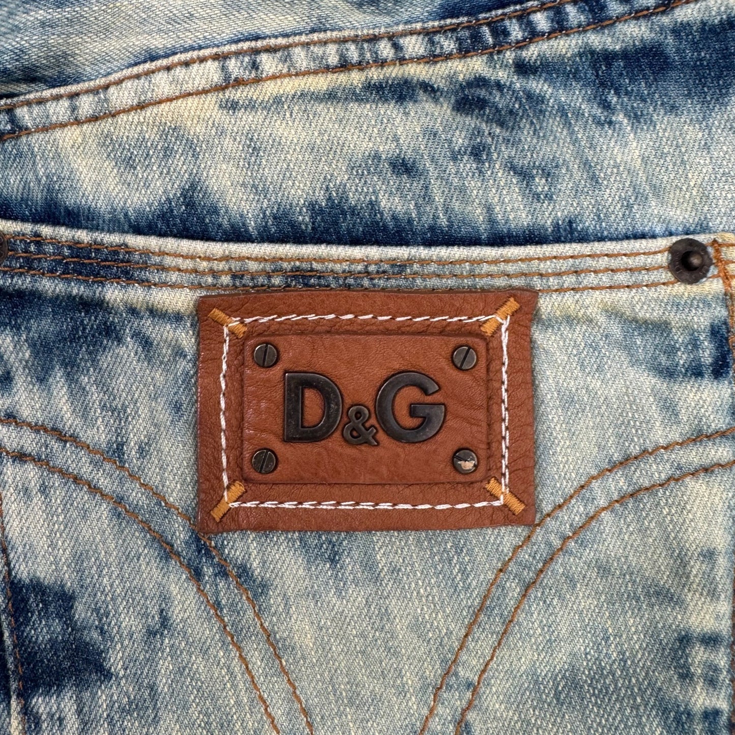 Y2K vintage Dolce & Gabbana bootcut denim jeans acid faded light blue wash