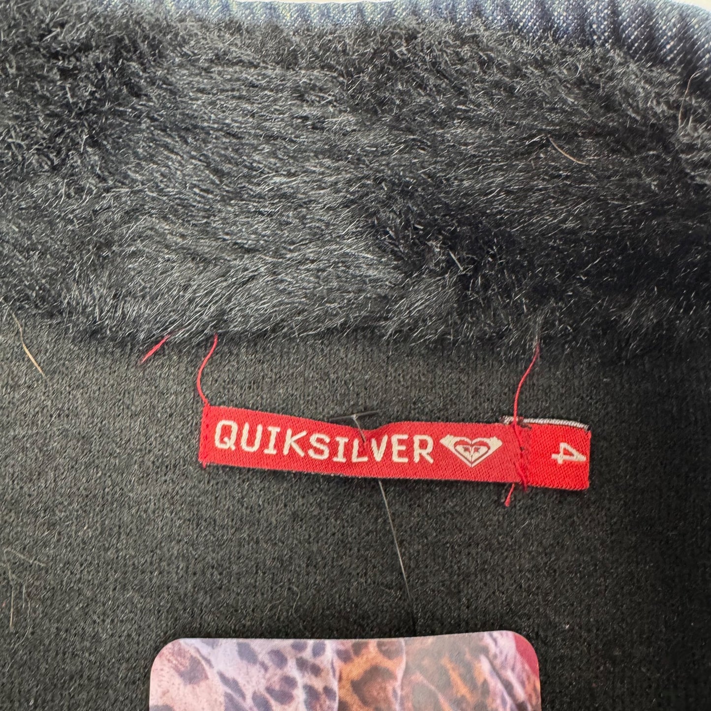 Y2K vintage Quiksilver faux fur vest zip up crop denim trim sleeveless gilet