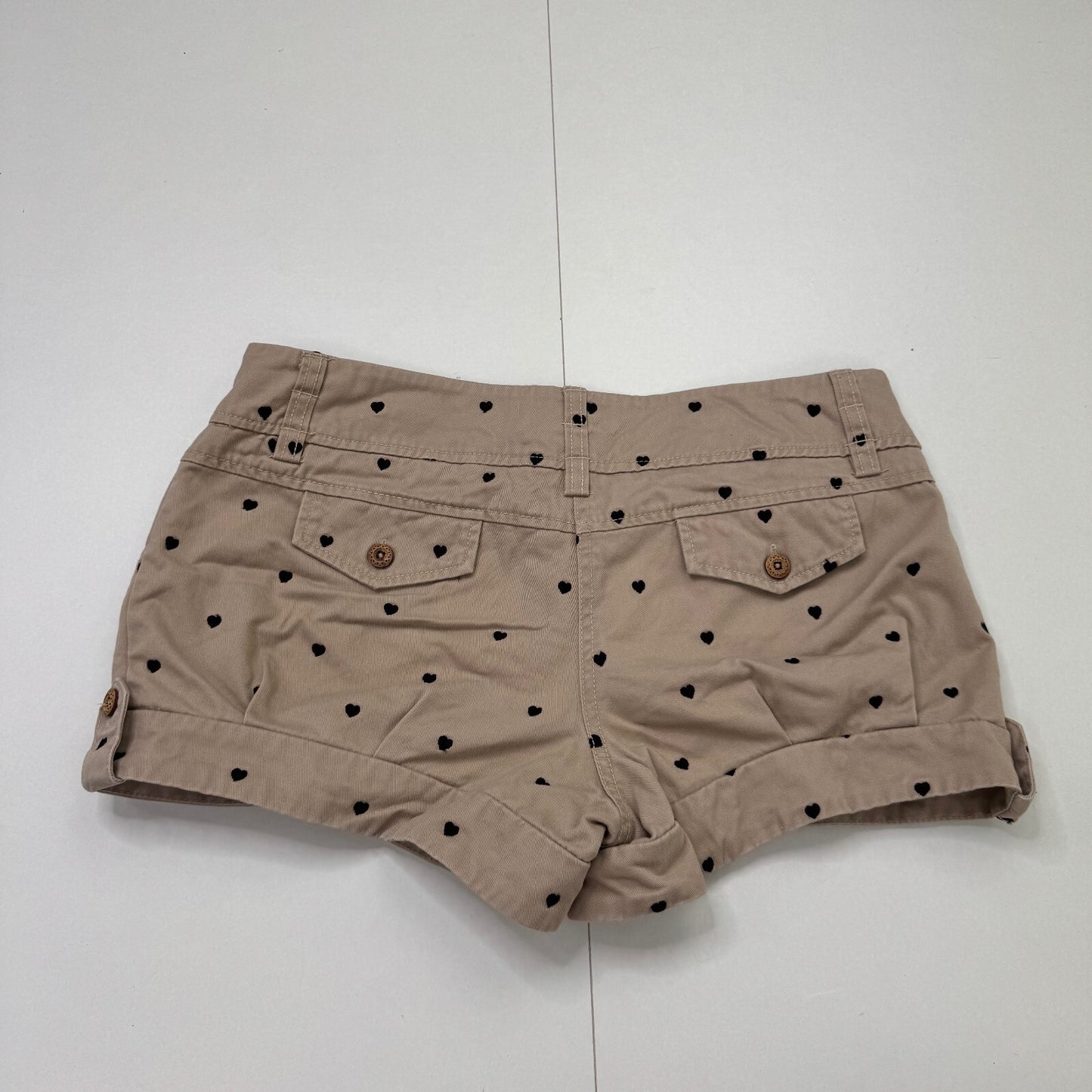 Y2K vintage low rise mini shorts heart embroidered chino buttons pockets