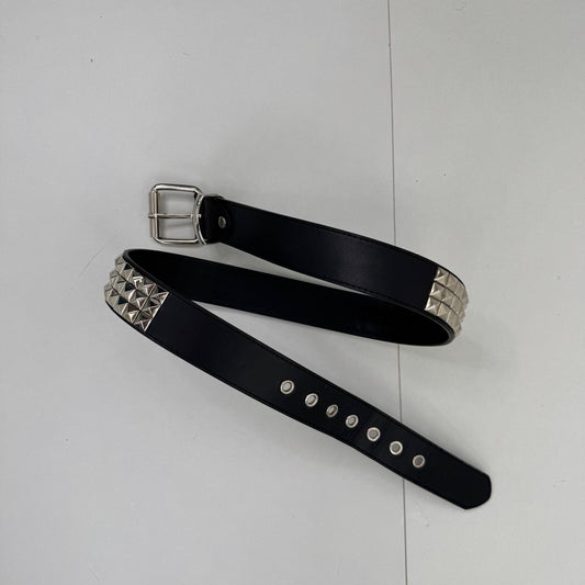 Vintage belt boned leather stud black silver unisex