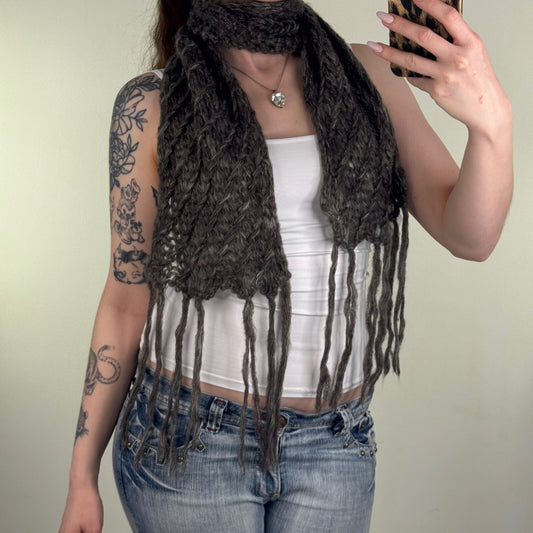 Y2K vintage Per Una scarf wool mohair blend chunky knit fringe sheer