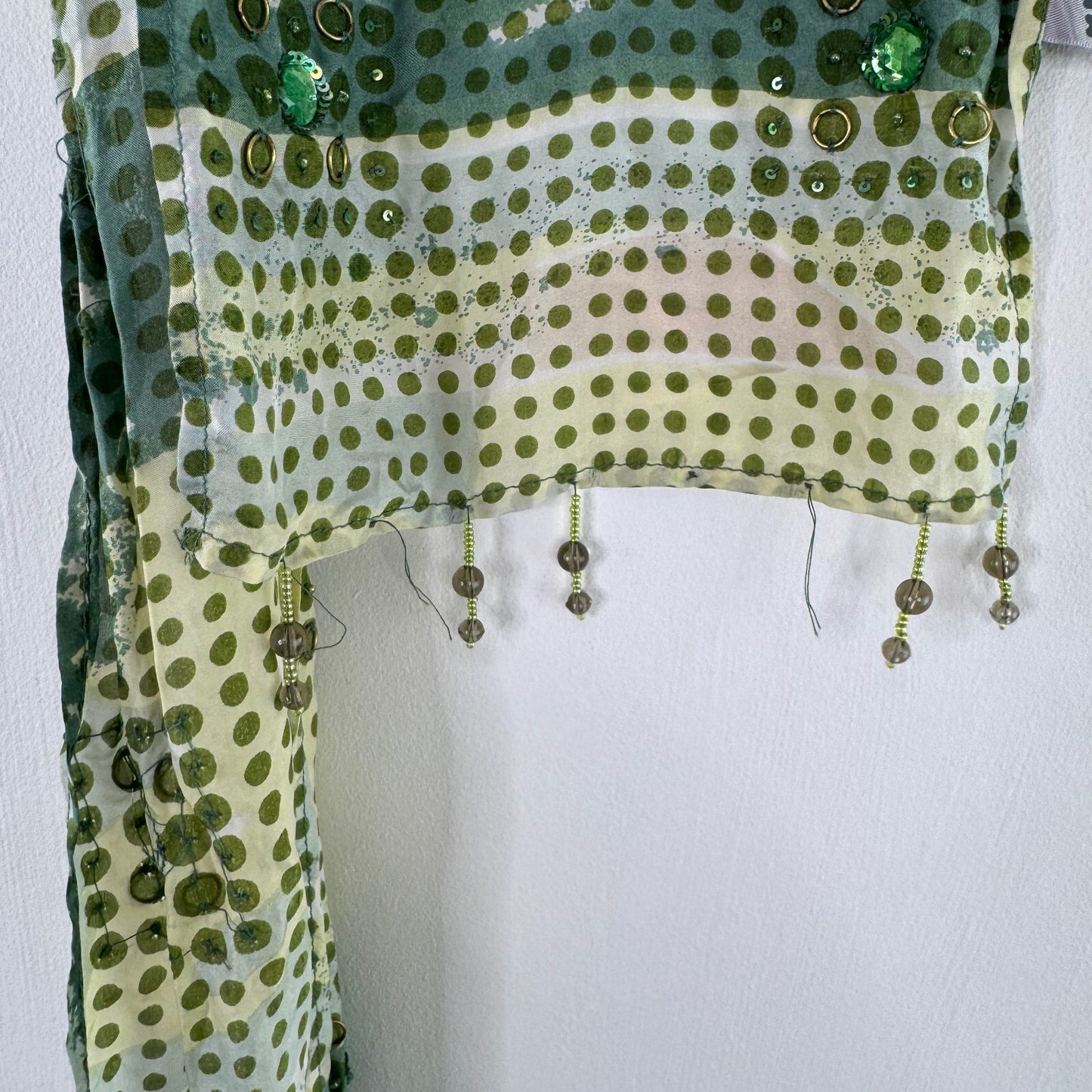 Y2K vintage Per Una scarf 100% silk polka dot sequin green stripe ombre