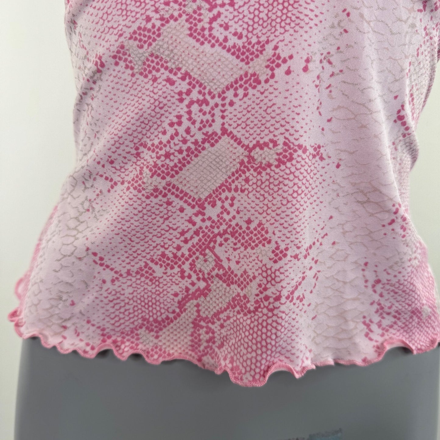 Y2K vintage snakeskin top cami lace up strappy fitted v neck pink
