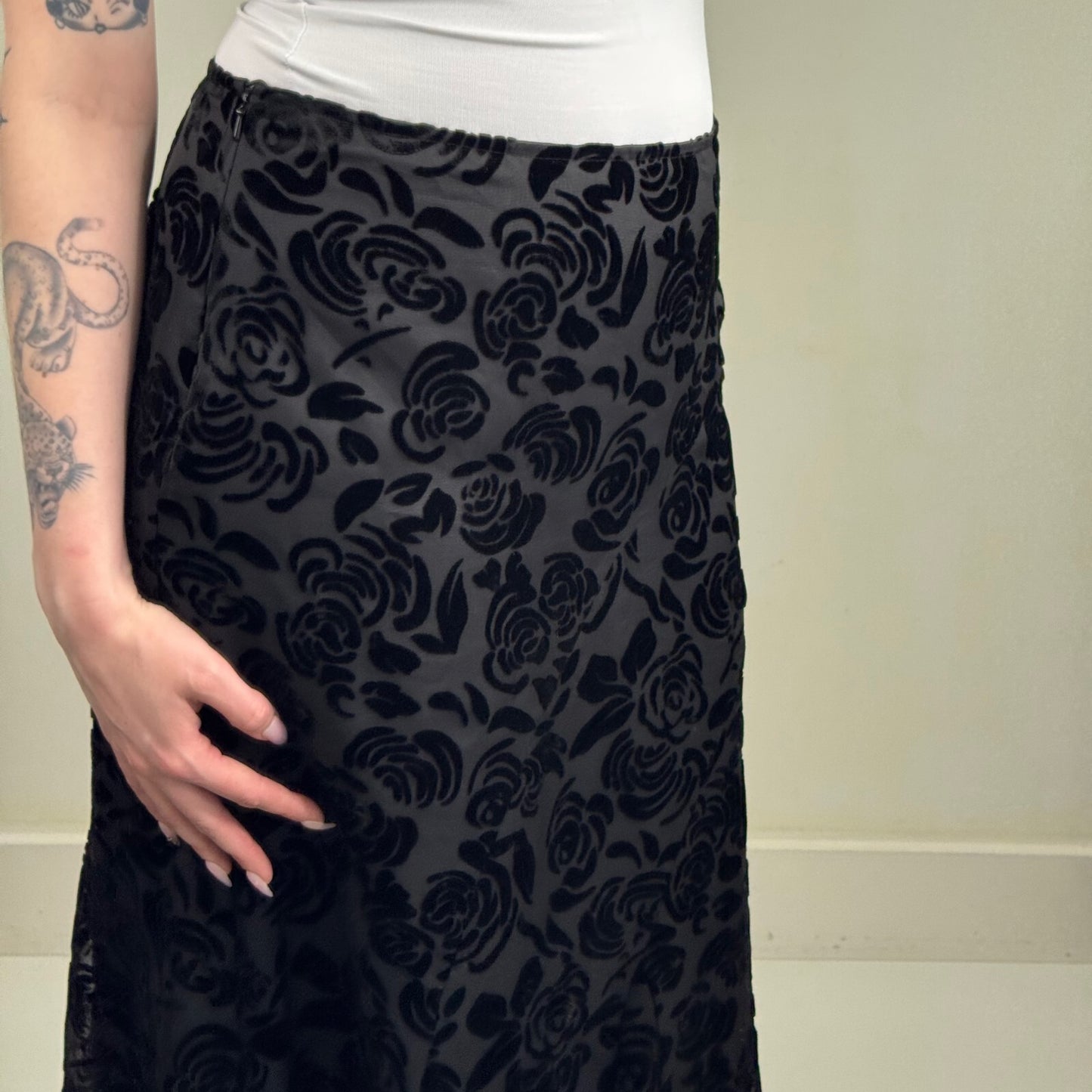 Y2K vintage Per Una maxi skirt a line velvet floral pattern double layer overlay