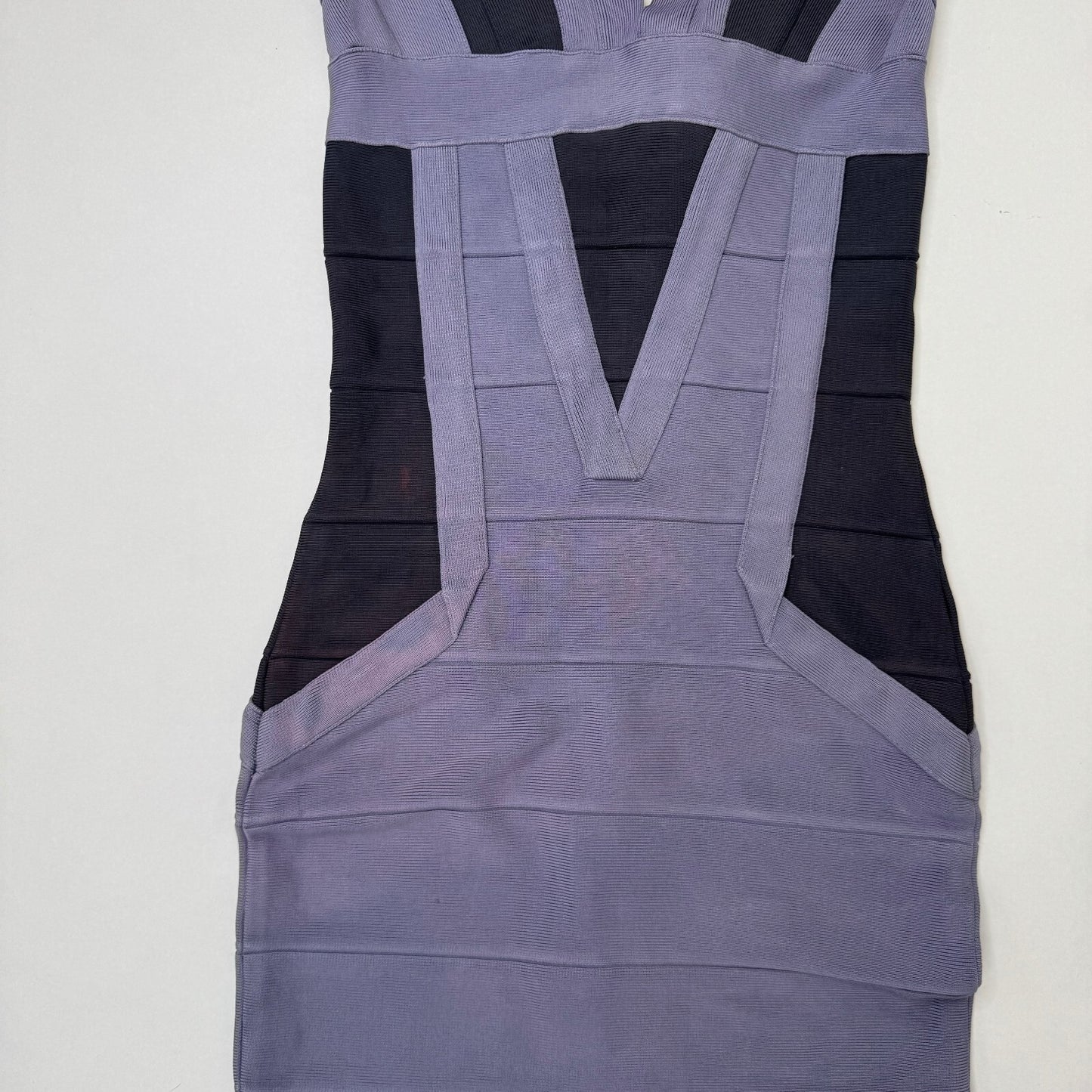 Vintage Hervé Léger bandage midi dress dusty lilac dark blue block colour