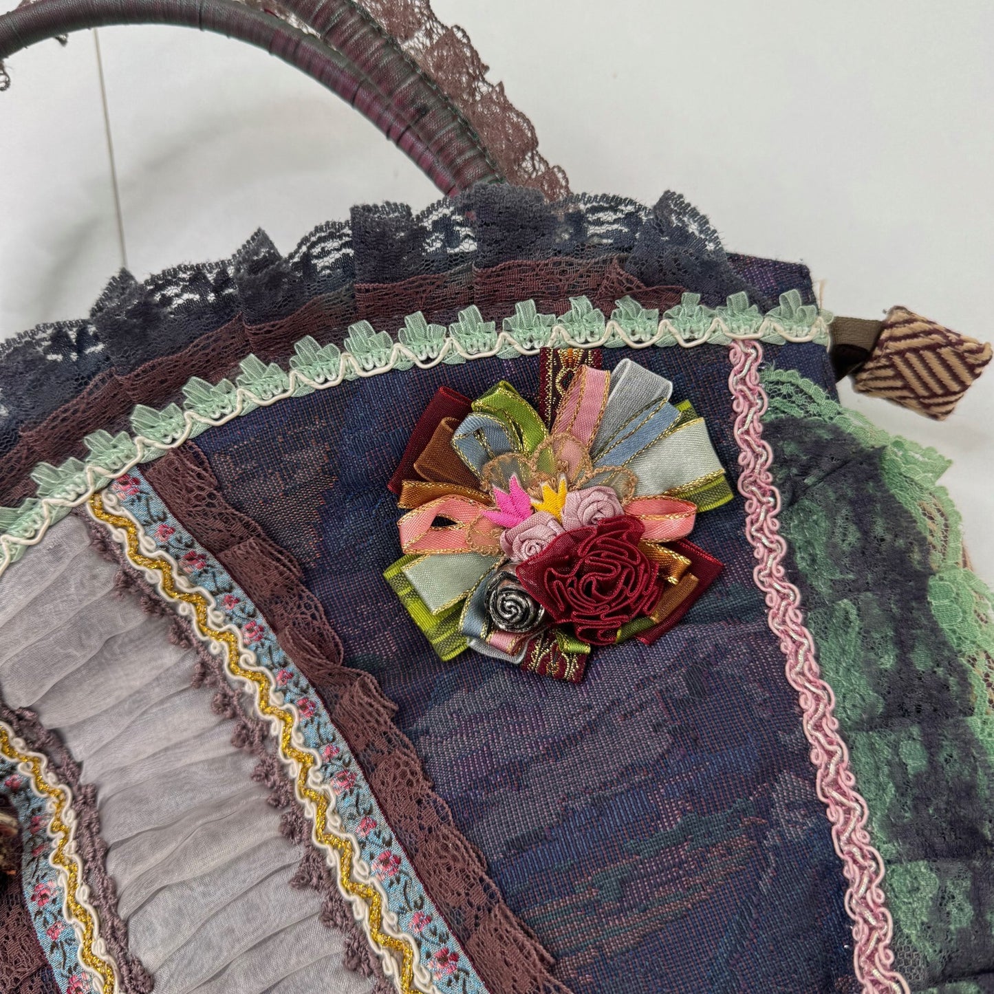 Y2K vintage small handbag coquette lace floral patchwork tapestry ribbon boho