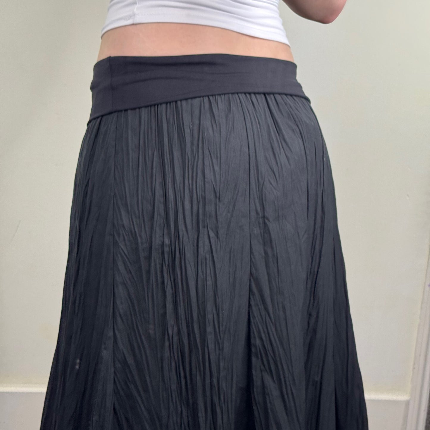 Y2K vintage maxi skirt fold over waistband flowy a line crinkle low rise