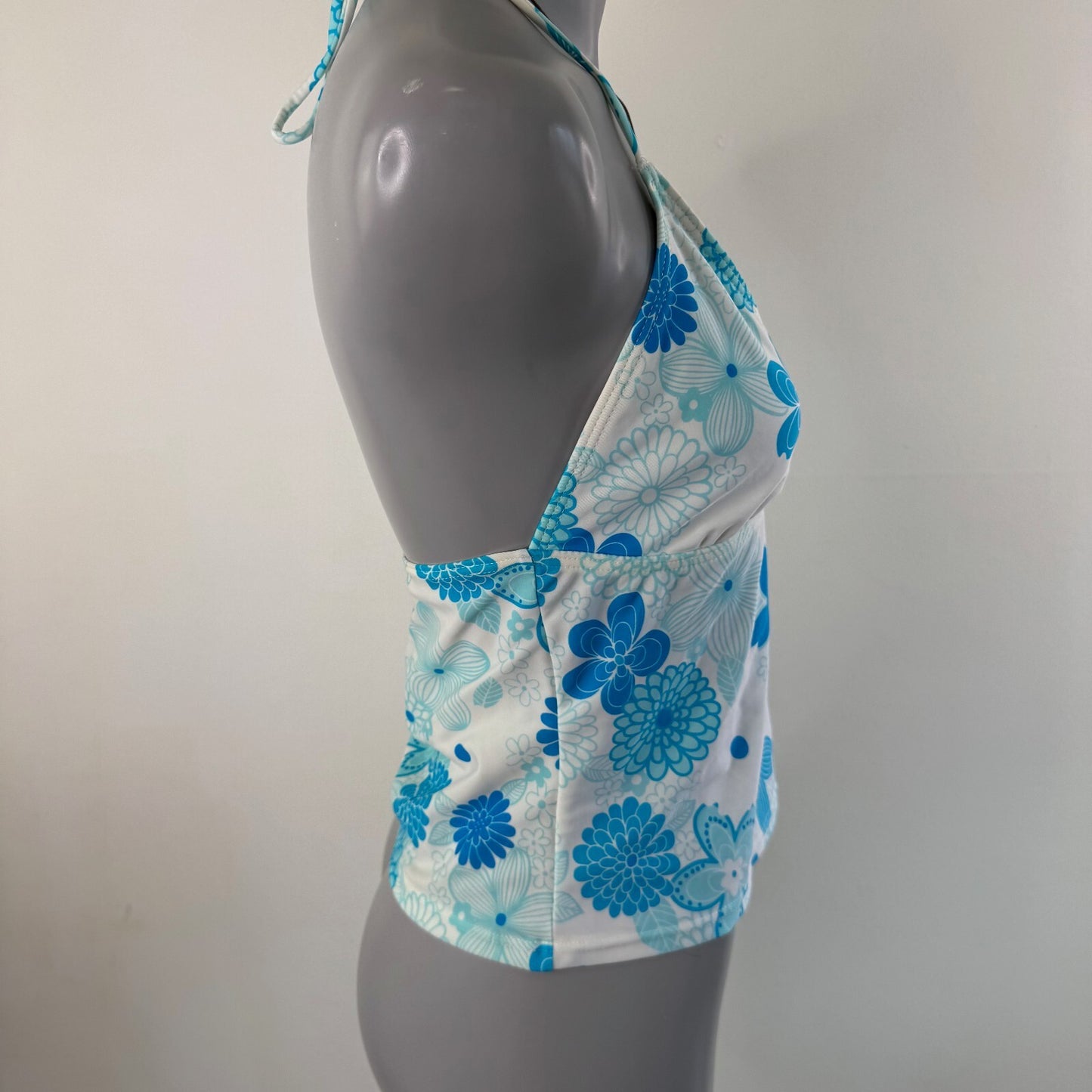 Y2K vintage tankini top halter neck floral 3D flowers sequin tie bow