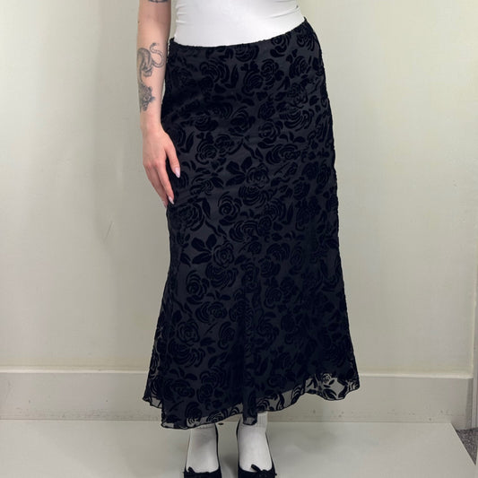 Y2K vintage Per Una maxi skirt a line velvet floral pattern double layer overlay