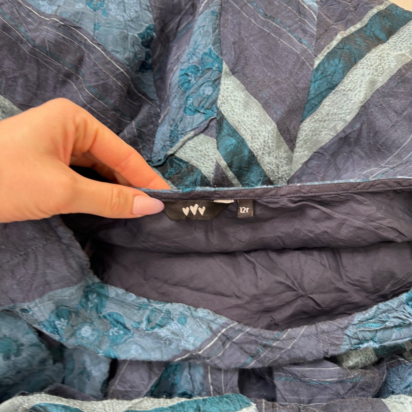 Y2K vintage Per Una maxi skirt patchwork stripe floral chevron pattern blue