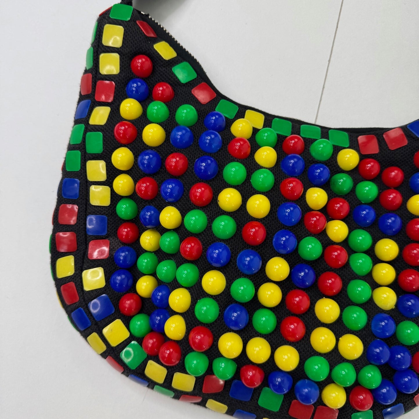 Vintage 1980s multicolour beaded statement shoulder bag memphis pop art