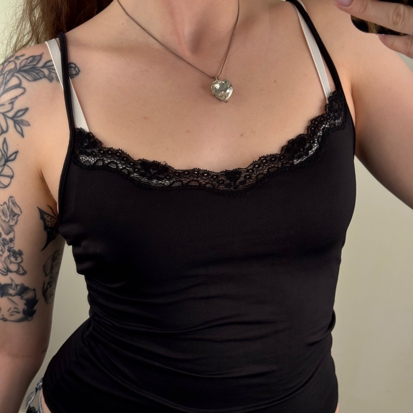 Y2K vintage slinky cami top lace trim fitted stretchy