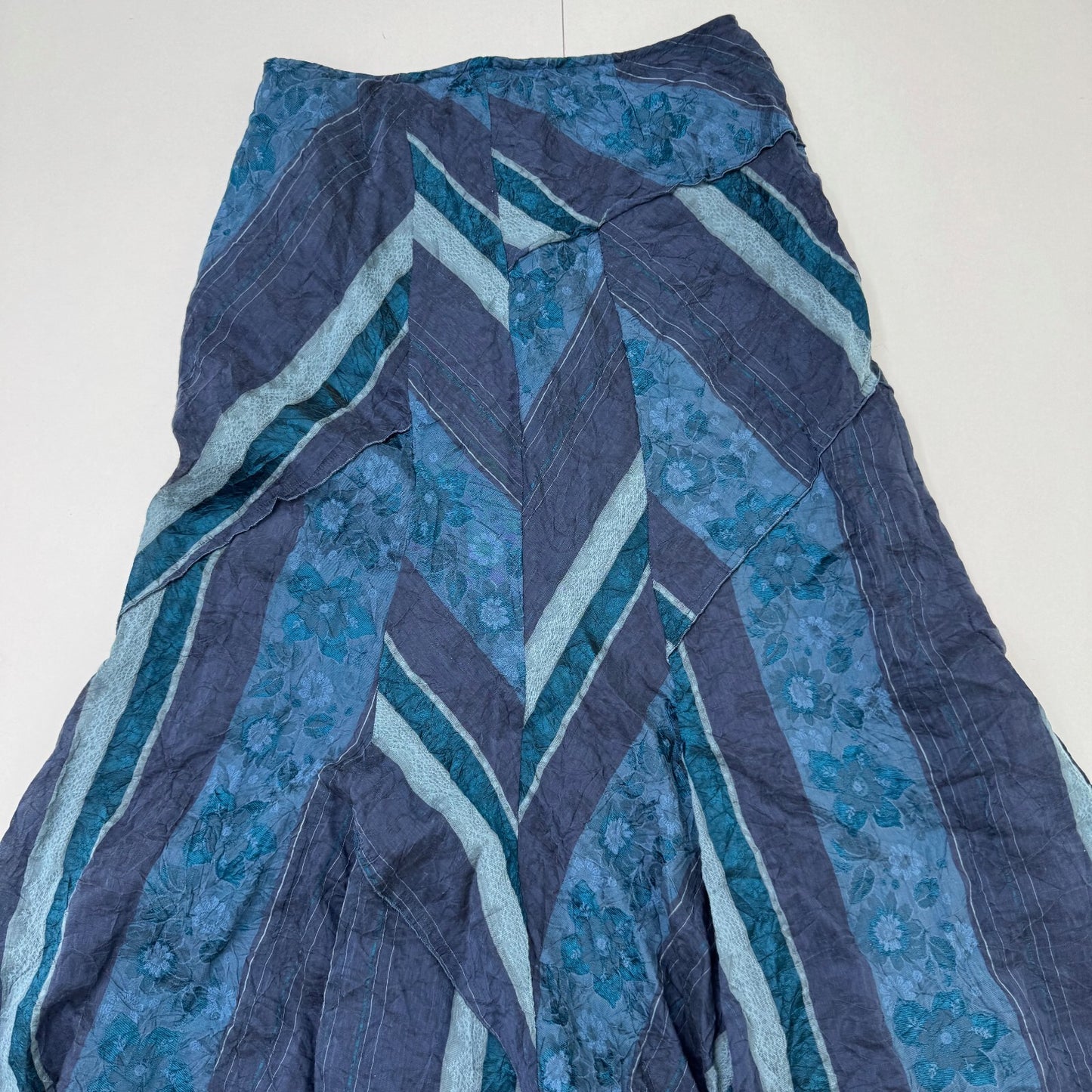 Y2K vintage Per Una maxi skirt patchwork stripe floral chevron pattern blue