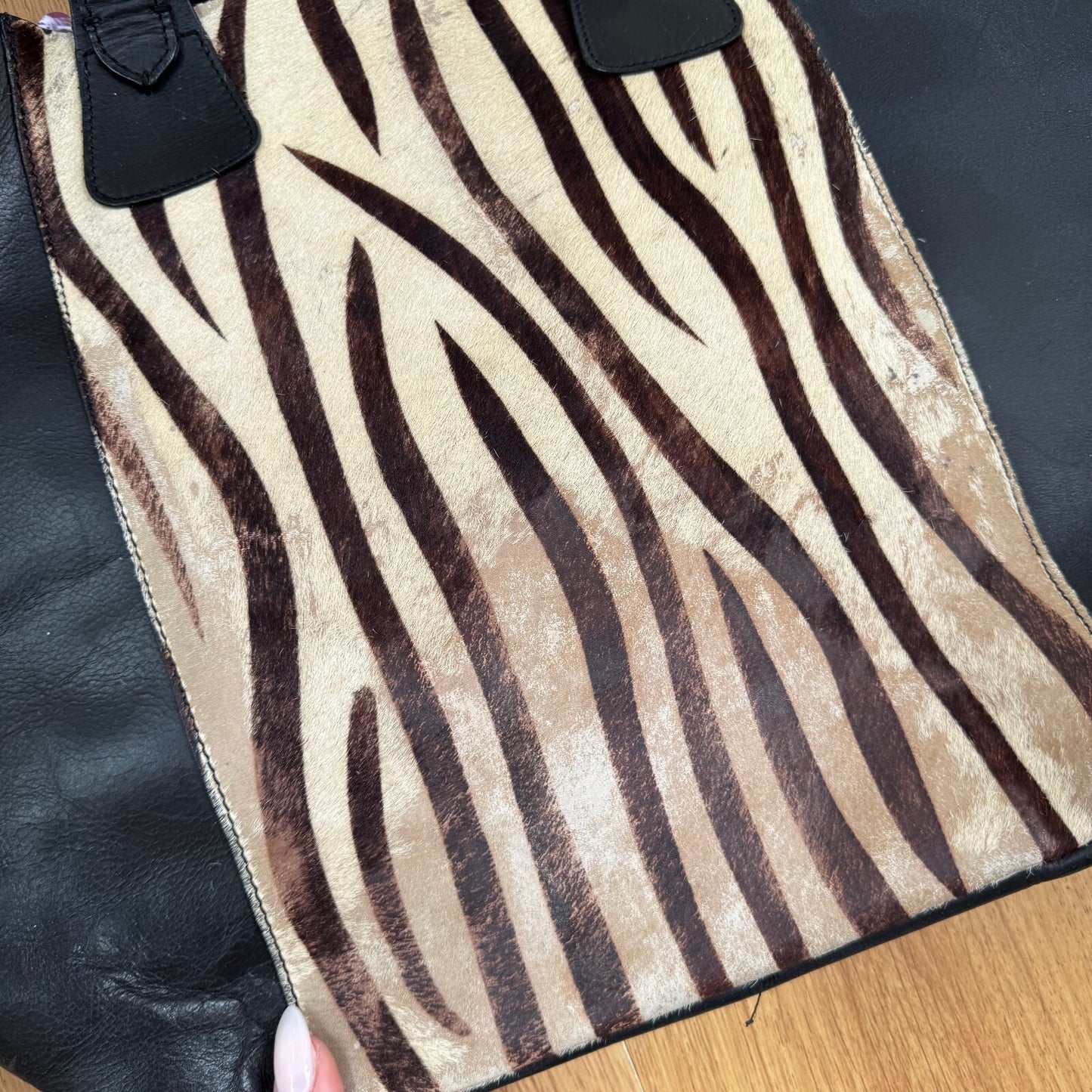 Y2K vintage pony hair large handbag with strap zebra genuine leather