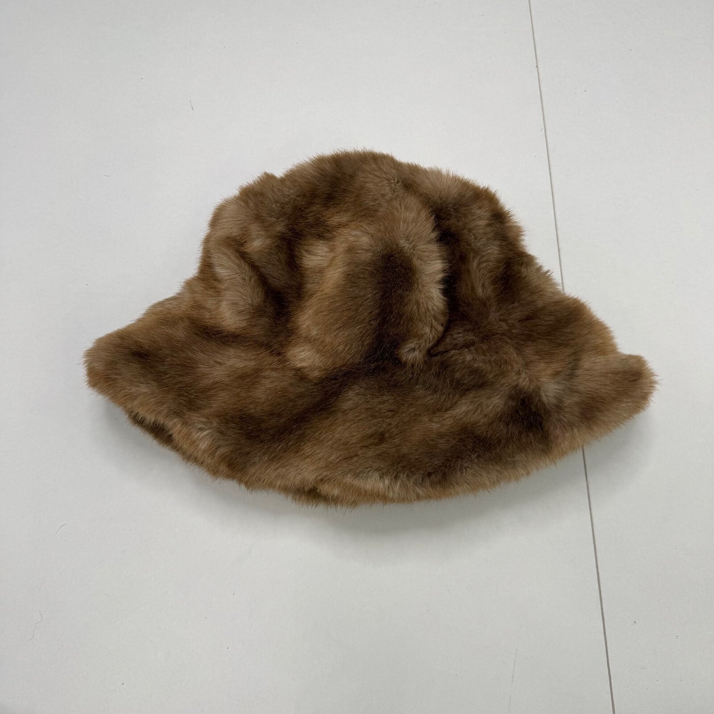 Y2K vintage faux fur hat bucket winter brown two tone fluffy unisex