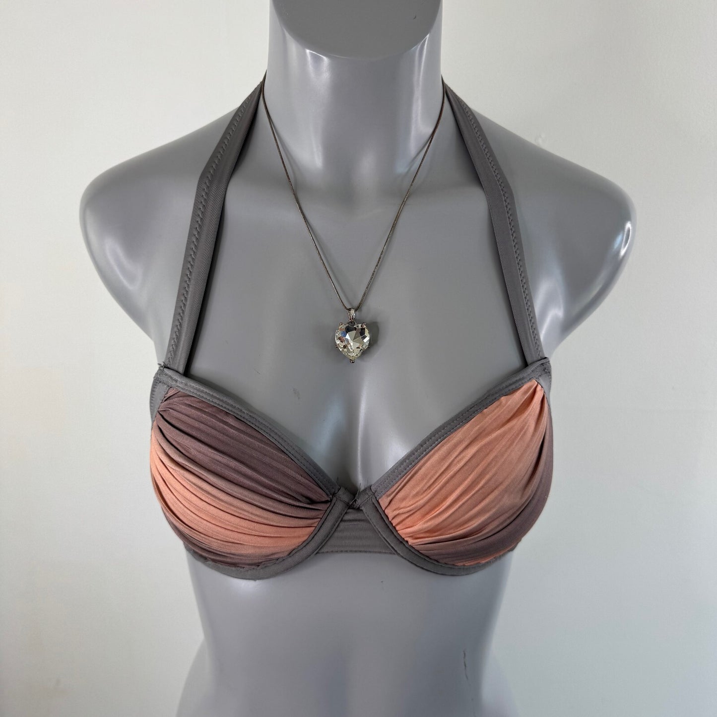 Y2K vintage bikini top halter neck ruched ombre pink grey tie bow