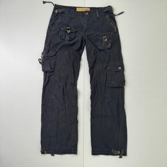 Y2K vintage cargo trousers pants utility baggy pockets studs grommet black