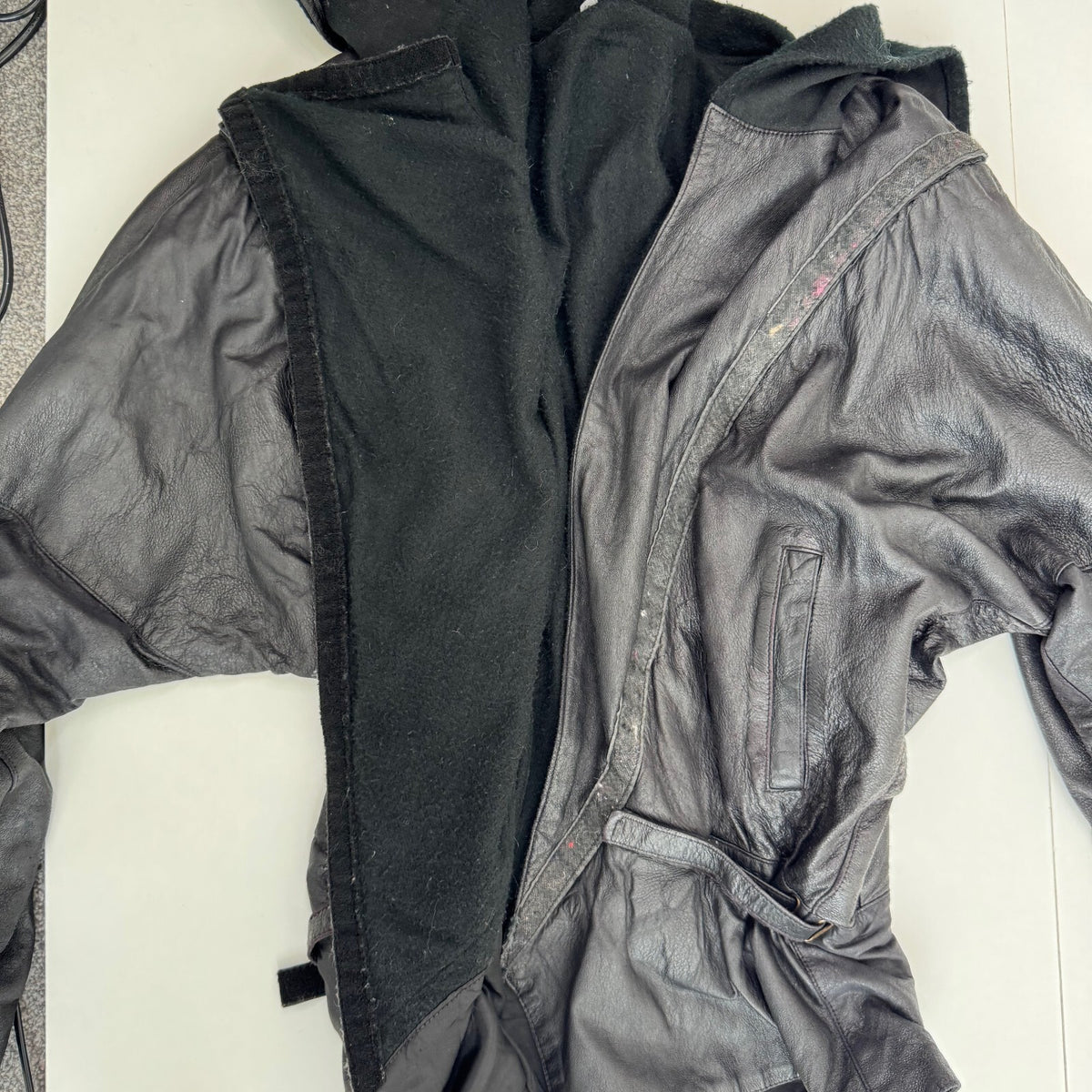 Vintage Genuine Leather Batwing Wrap Jacket Oversized Cowl Collar Statement 80s