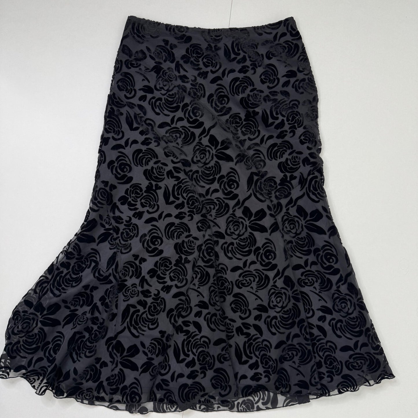Y2K vintage Per Una maxi skirt a line velvet floral pattern double layer overlay