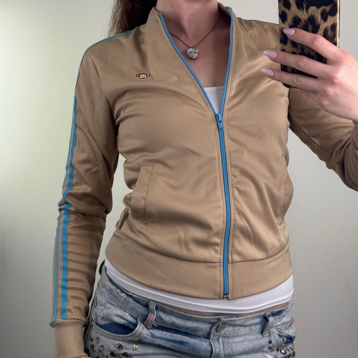 Y2K vintage Paul Frank jumper zip up embroidered sporty blue stripe