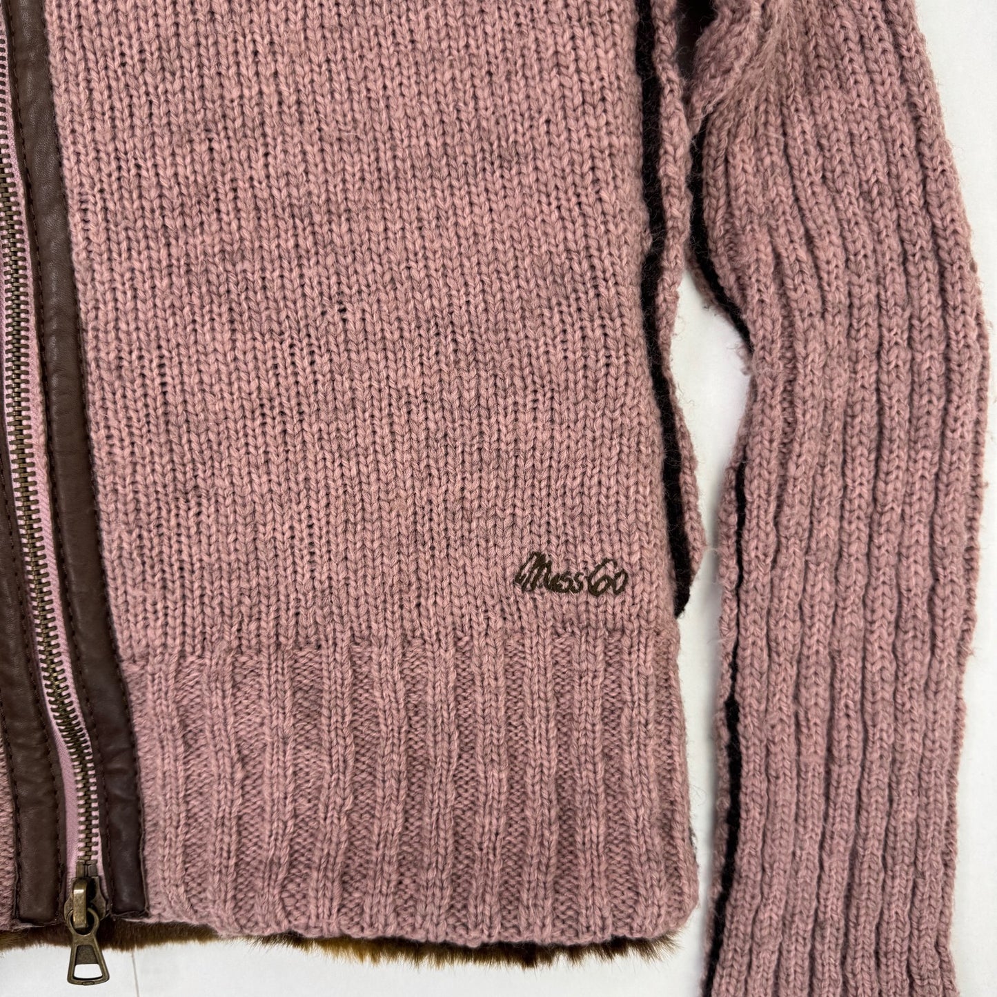 Y2K vintage Miss Sixty zip up jumper chunky knit wool high roll neck faux fur