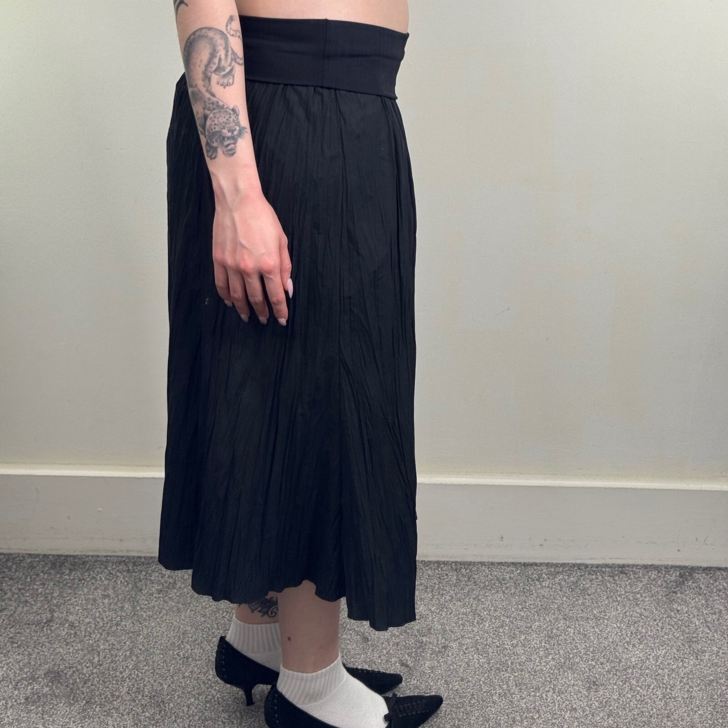 Y2K vintage maxi skirt fold over waistband flowy a line crinkle low rise