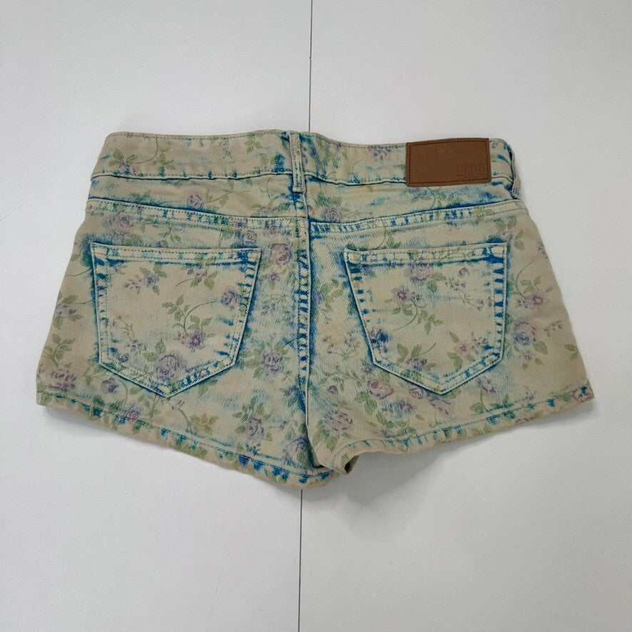 Vintage 2010s denim mini shorts low rise floral faded pattern boho stretchy