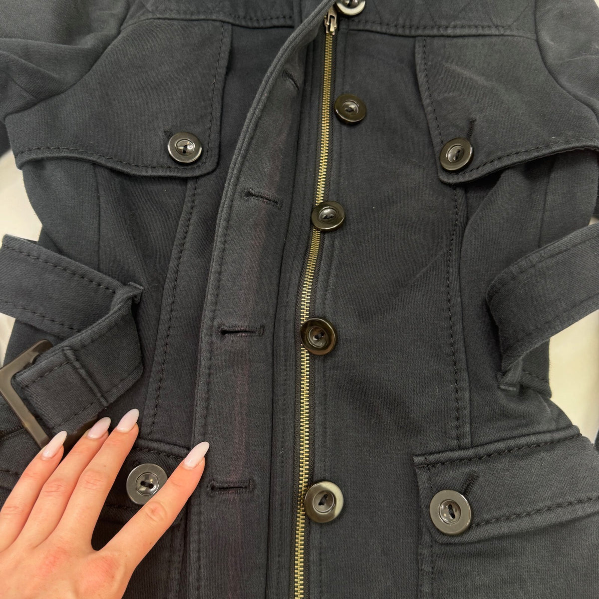 Y2K vintage high neck jacket full zip up belted button stretchy quilted trench