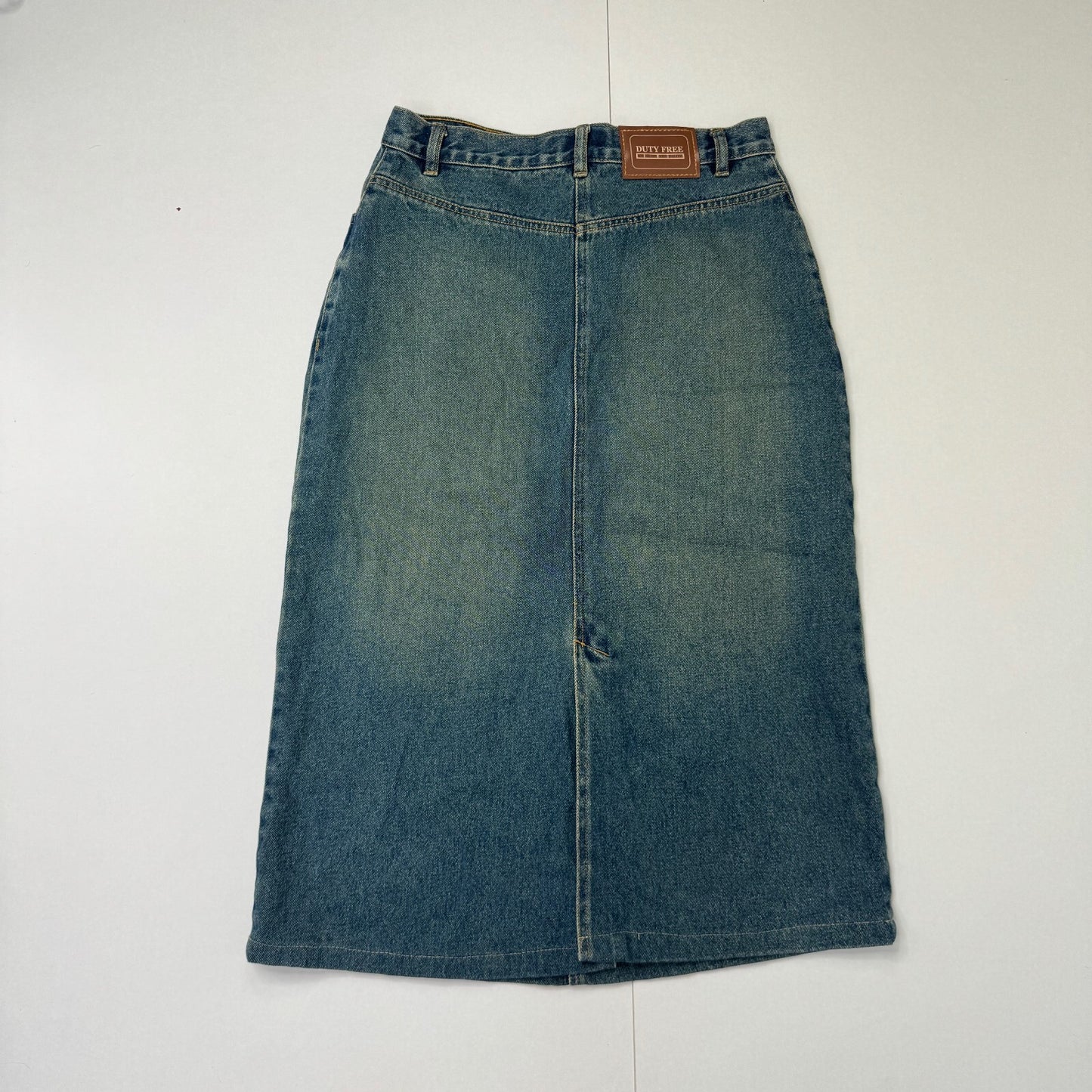 Y2K vintage midi skirt faded denim dirty blue wash