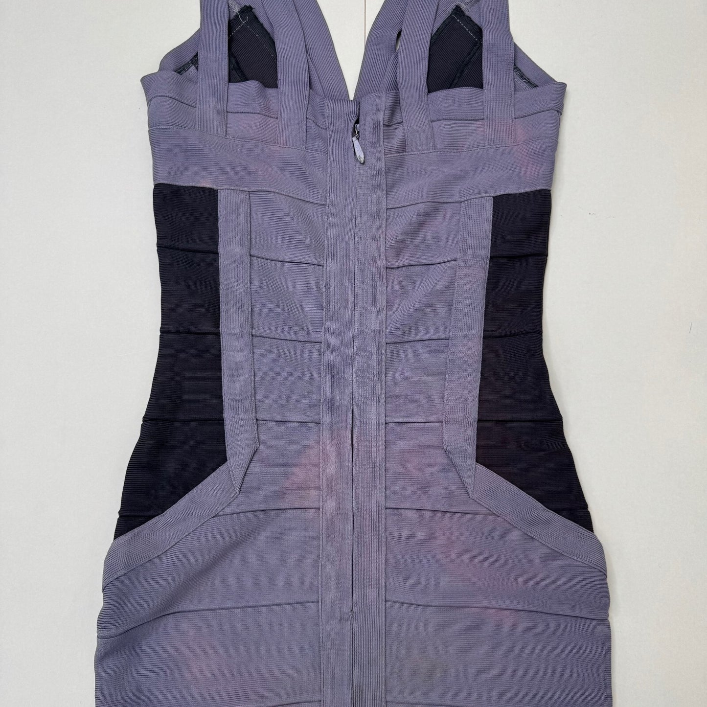 Vintage Hervé Léger bandage midi dress dusty lilac dark blue block colour