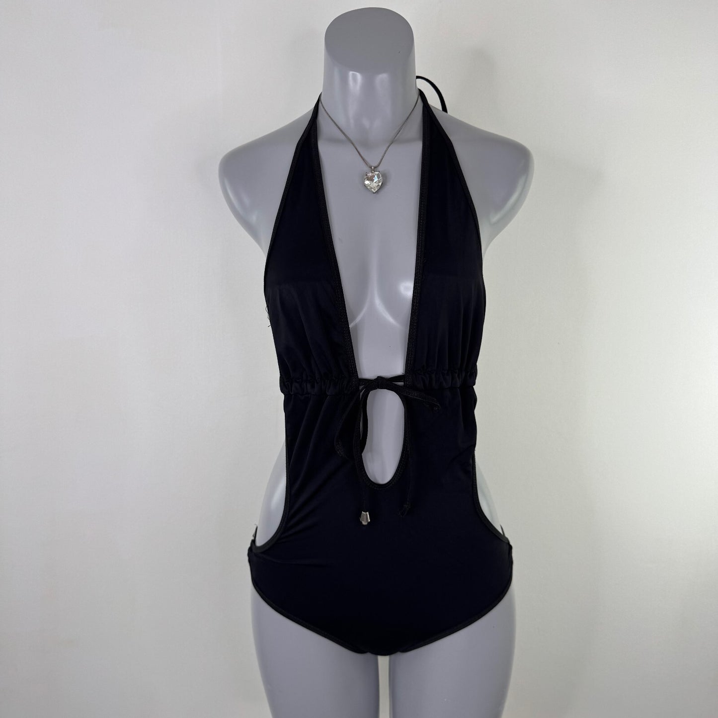 Y2K vintage monokini low rise cut out swimsuit halter neck o ring string bow