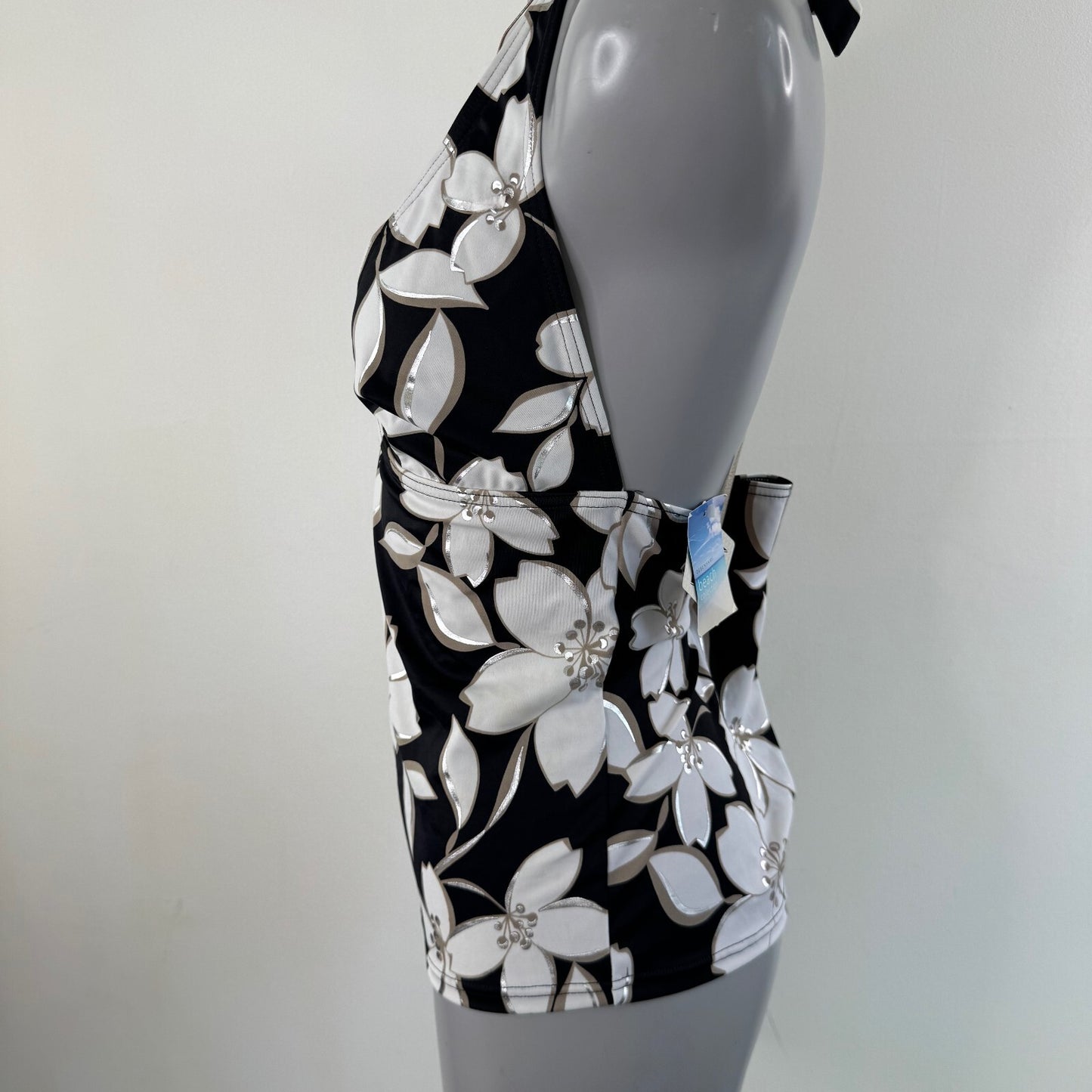 Y2K vintage tankini top floral print halter neck bow