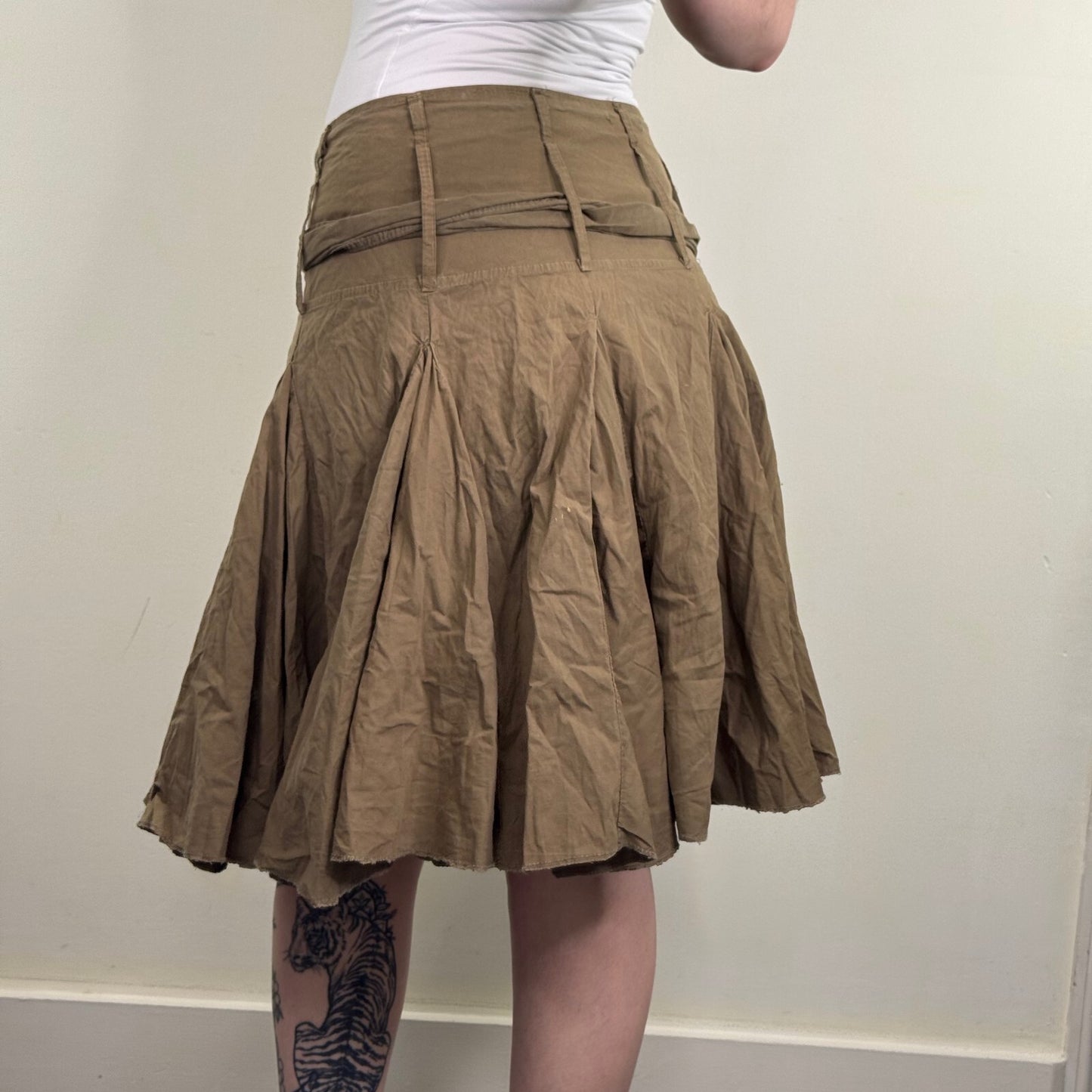 Y2K vintage midi skirt a line ruffle gathered adjustable bow knee length
