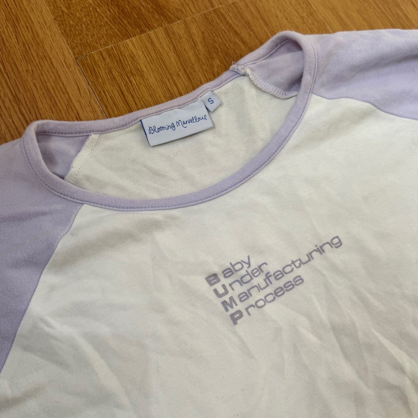 Y2K vintage maternity long sleeve top slogan baseball lilac white