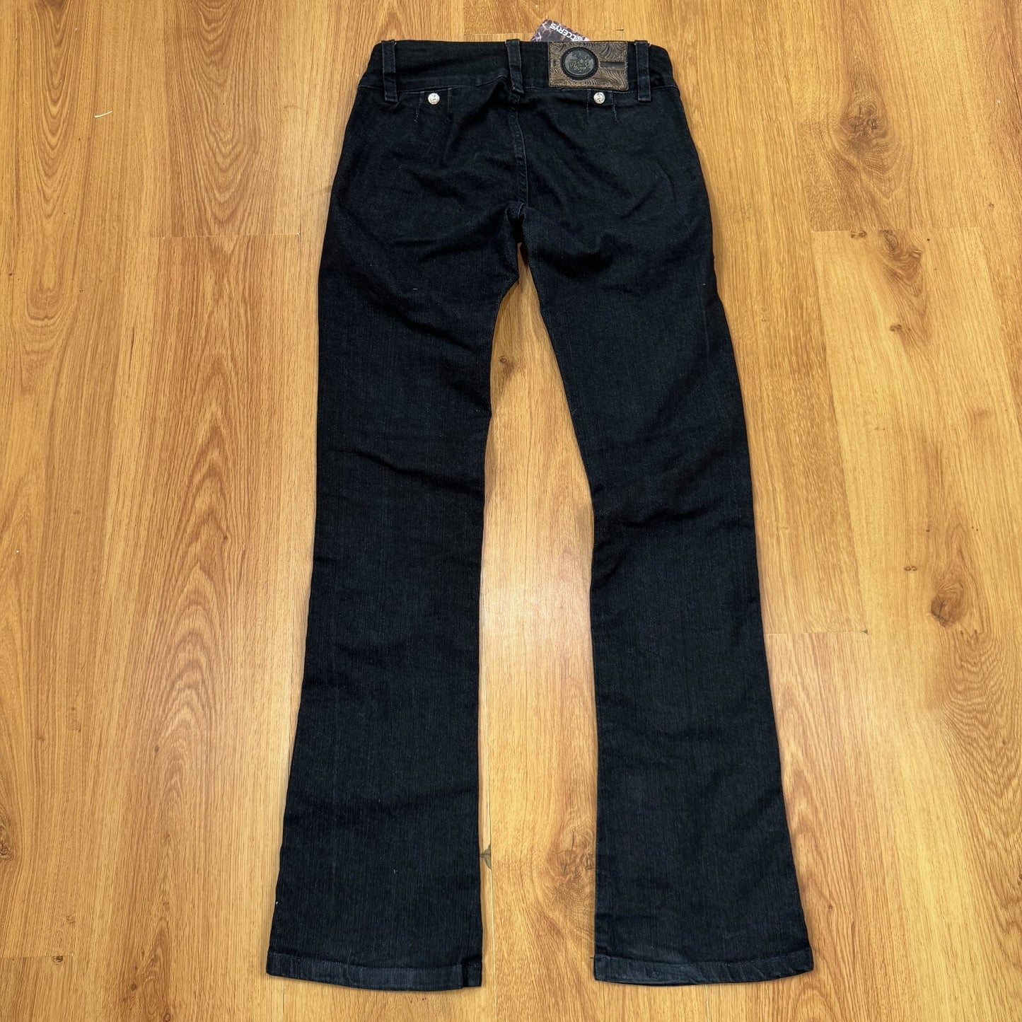 Y2K vintage low rise straight leg jeans stretchy denim black double button