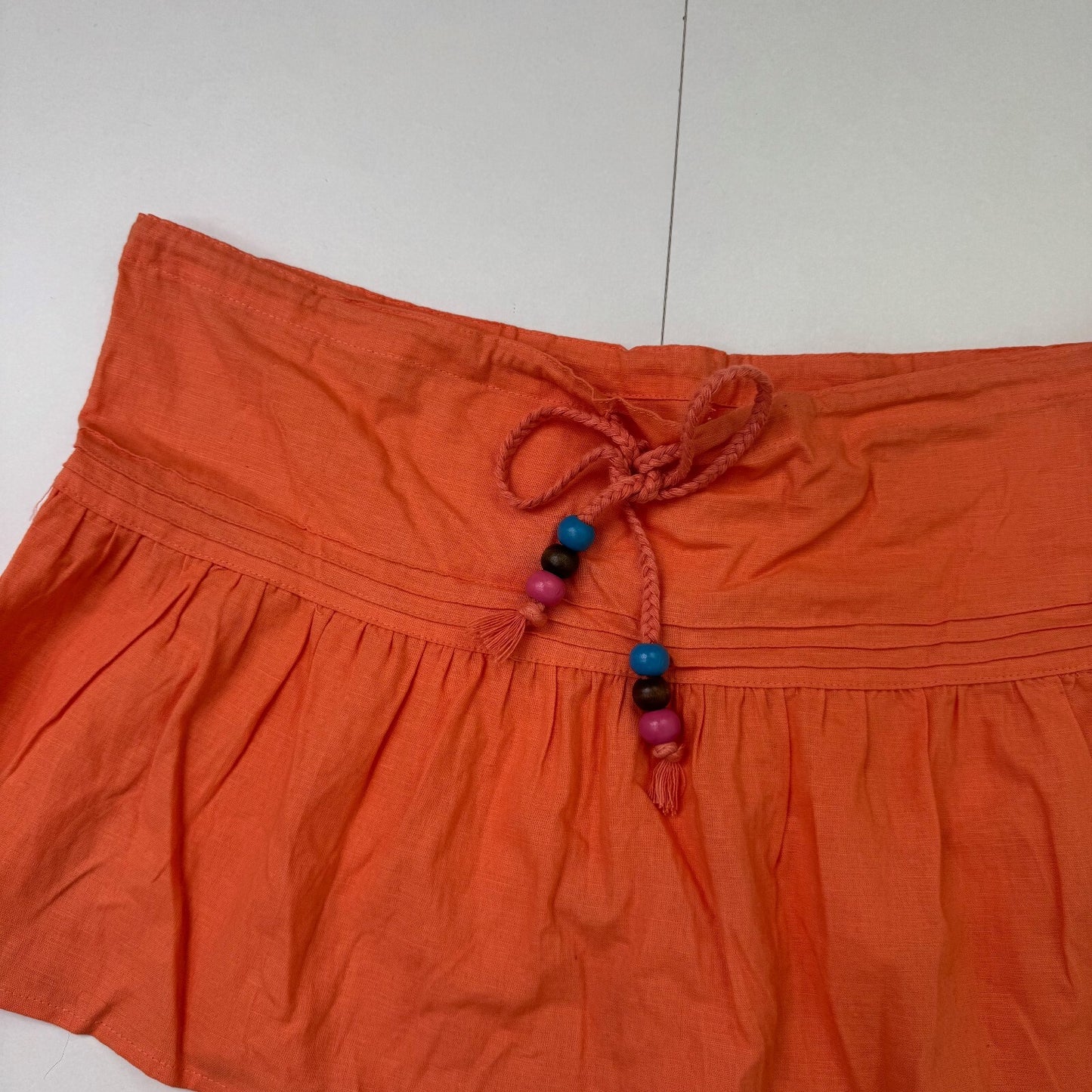 Y2K vintage mini skirt linen blend low rise rara short bow bead orange summer