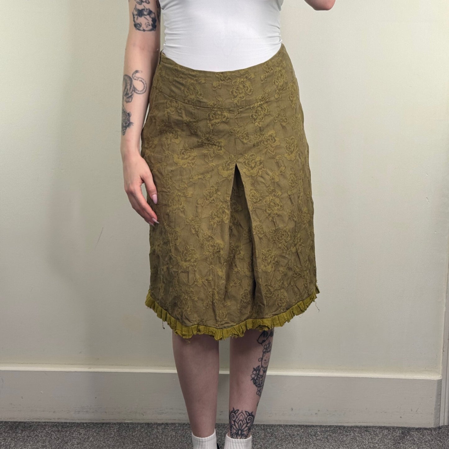 Y2K vintage Jigsaw midi skirt floral knee length a line fraying hem knee length