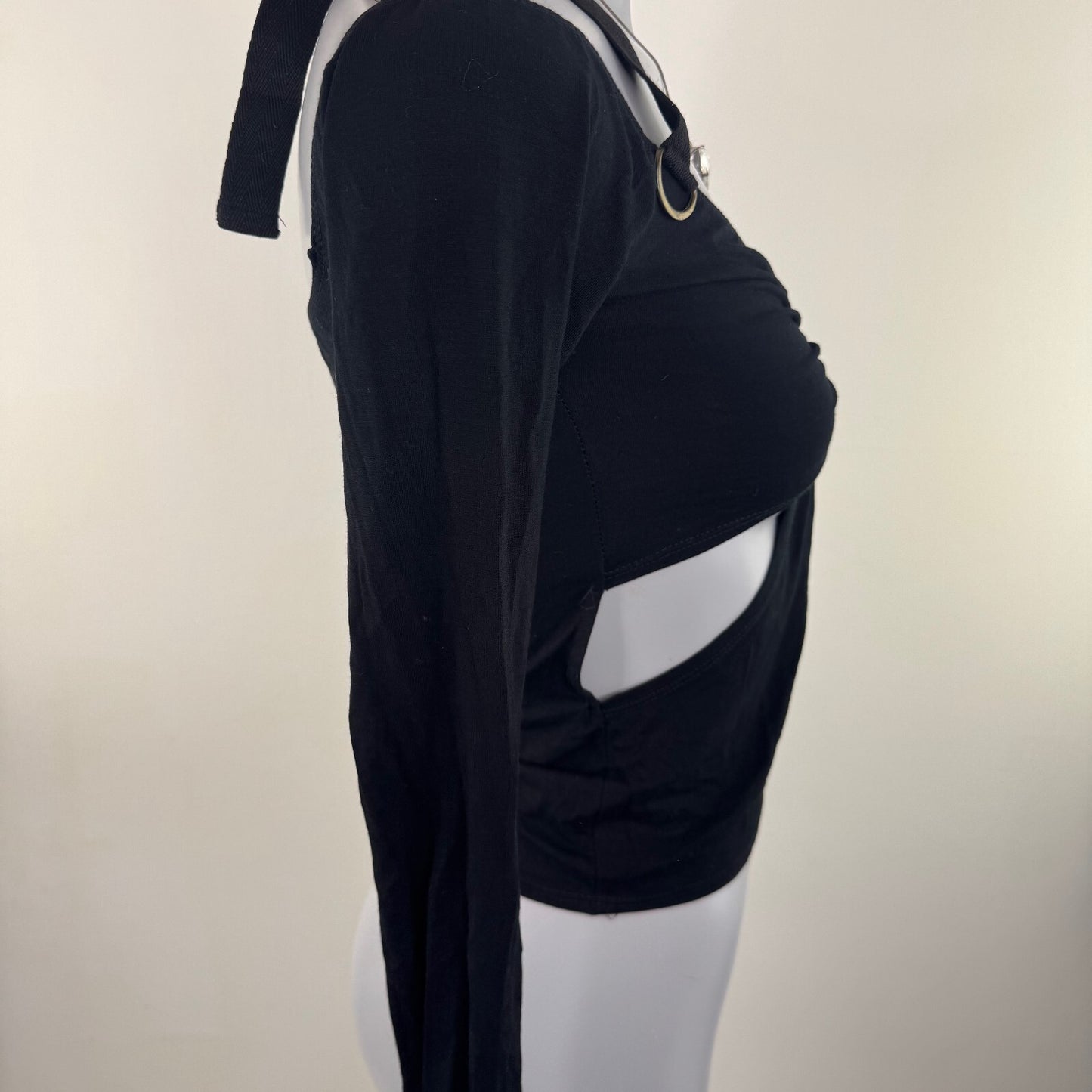 Y2K vintage long sleeve top cut out o ring halter neck v neck low cut